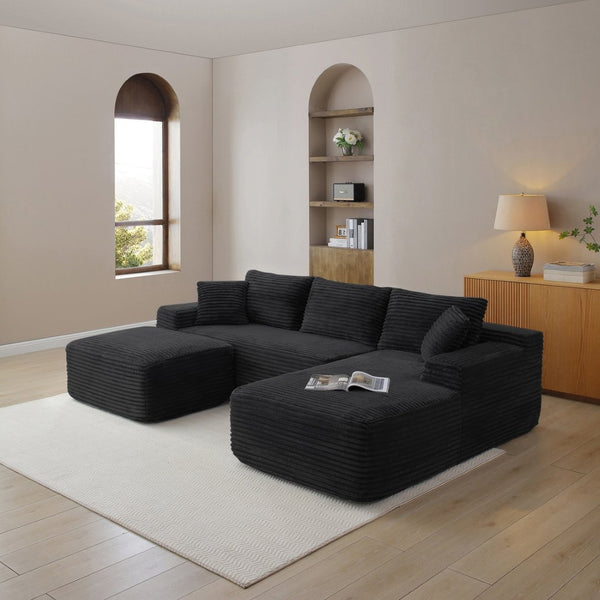 English Elm 105'' Modular Cloud Sectional Corduroy Couch Deep Seat L-shape for Living Room W1117S00319