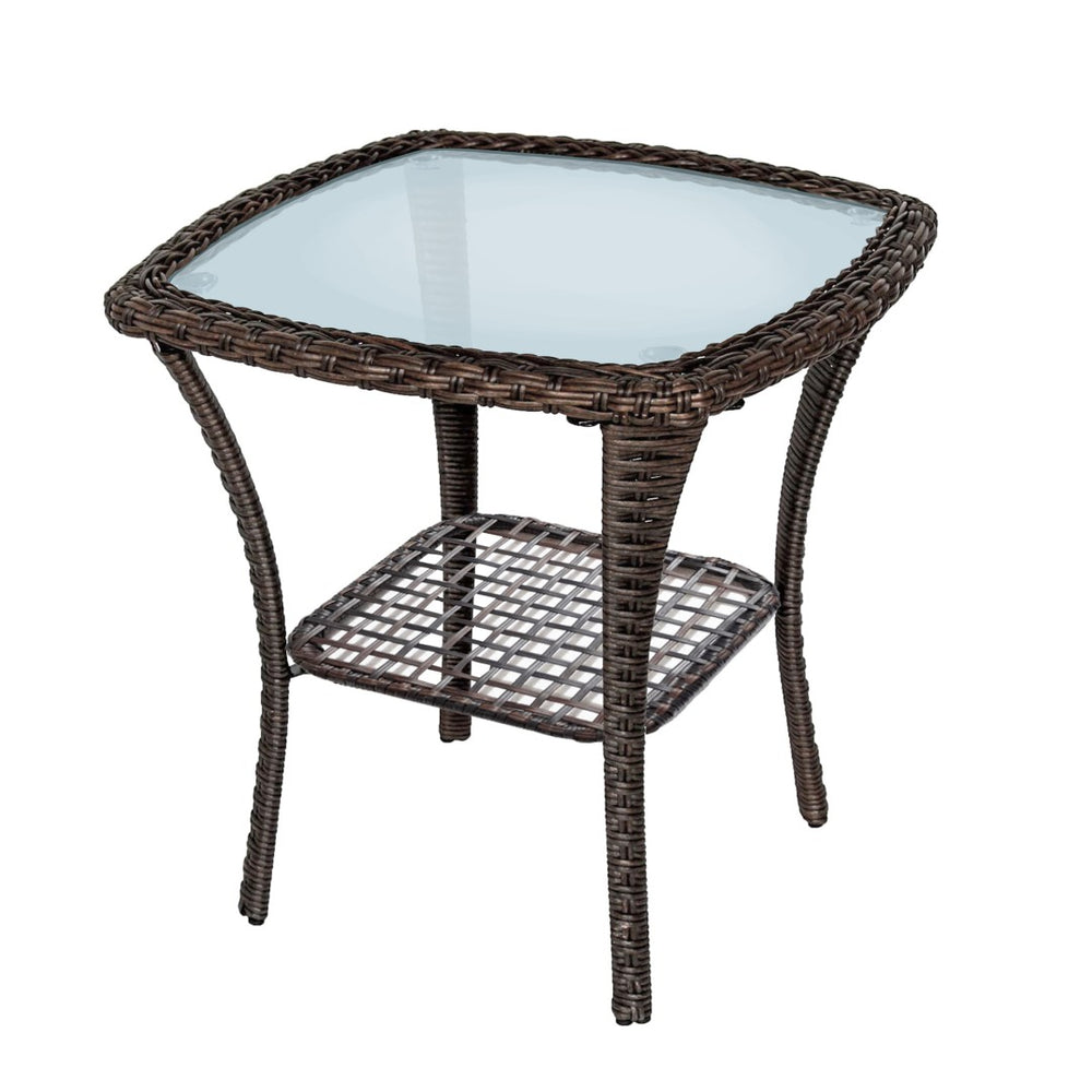 English Elm Outdoor Wicker Square Side Table Tempered Glass Top All Weather Patio Bistro Accent W1889P202948