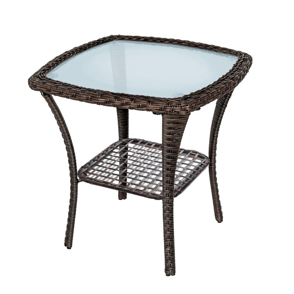 English Elm Outdoor Wicker Square Side Table Tempered Glass Top All Weather Patio Bistro Accent W1889P202948