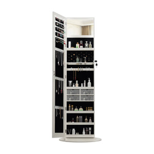 English Elm 360°swivel Jewelry Armoire with Lighted Interior Full Length Mirror Lockable White W3406P411303