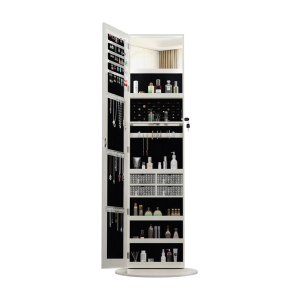 English Elm 360°swivel Jewelry Armoire with Lighted Interior Full Length Mirror Lockable White W3406P411303