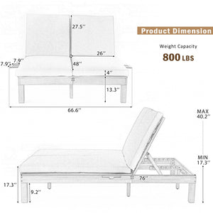 English Elm Trexm Acacia Wood Double Chaise Lounge Outdoor with Folding Trays and Foam Cushions TM000015AAD