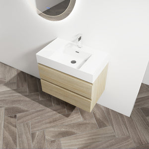 English Elm 30" Wall-Mounted Bathroom Vanity With Modern Resin Sink, Soft-Close Drawers, And Eco-Friendly Design W999S00197