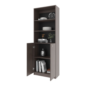 English Elm Stained Walnut 3-Tier Bookcase with 2 Doors — Rich Grain, Sturdy Wood Frame, Versatile Open & Closed Storage B062P323169