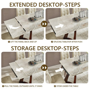 English Elm 1+6 Sintered Stone Extendable Dining Table Seats Six with Steel Base Modern W5630S00005