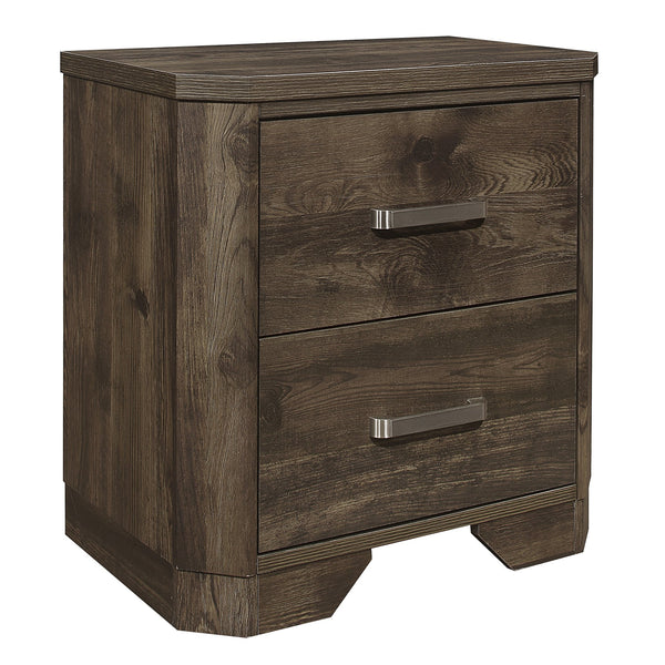 English Elm Rustic Jocelyn Nightstand in Brown Faux-Wood with Clipped Corners, Dual Drawers & Nickel Pulls B011P186840