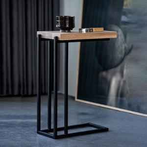 English Elm Luka Oak C-Side Table Large with Solid Oak Top & Black Metal Frame — Slide-Over Sofa Accent 21x14x28 B353P372716