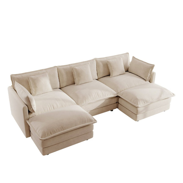 English Elm U-shaped Chenille Sectional with Dual Ottomans Modular Living Room Couch 5 Seat W714S00903