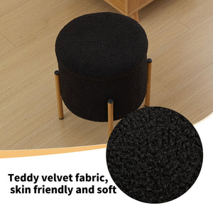 English Elm Modern Round Storage Ottoman with Removable Lid and Metal Base — Versatile Foldable Footstool for Cozy Living Spaces Black W2725P209391