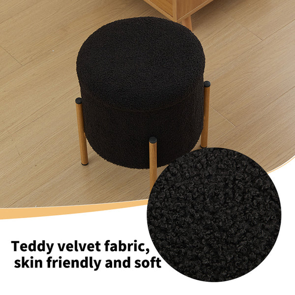 English Elm Modern Round Storage Ottoman with Removable Lid and Metal Base — Versatile Foldable Footstool for Cozy Living Spaces Black W2725P209391