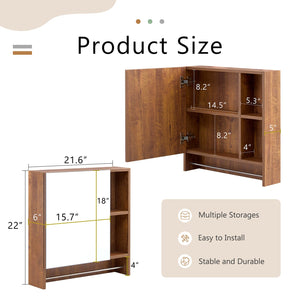 English Elm Bathroom Walnut Mirror Cabinet Wall Mounted with 4 Compartments, Towel Rack, HD Mirror, Moisture-Resistant W3226P325706