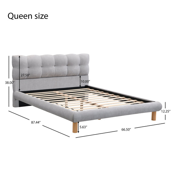 English Elm Christopher Knight Home® - Queen Chenille Upholstered Platform Bed Frame with Cookie Headboard, 12 Slats, Rubber Wood Feet, Grey N769P228497Q