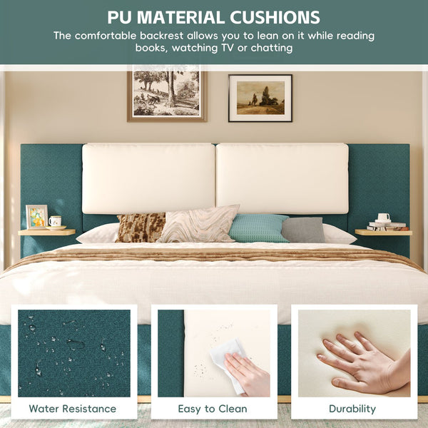 English Elm Christopher Knight Home® - Queen Plush Leather Upholstered Bed Frame with Wingback Headboard, Wavy Footboard, Quiet Support Green 50.63 L x 18.88 W x 8.25 H N761S0000023F