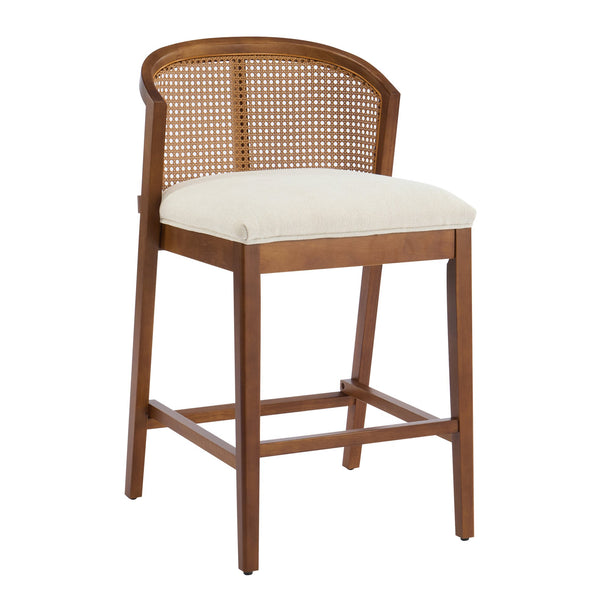 English Elm Christopher Knight Home® - Tatti Plush Padded Counter Stool Set of 2 with Rattan-Accented Curved Back and Wood Frame, Cozy Beige,Walnut N775P271407W