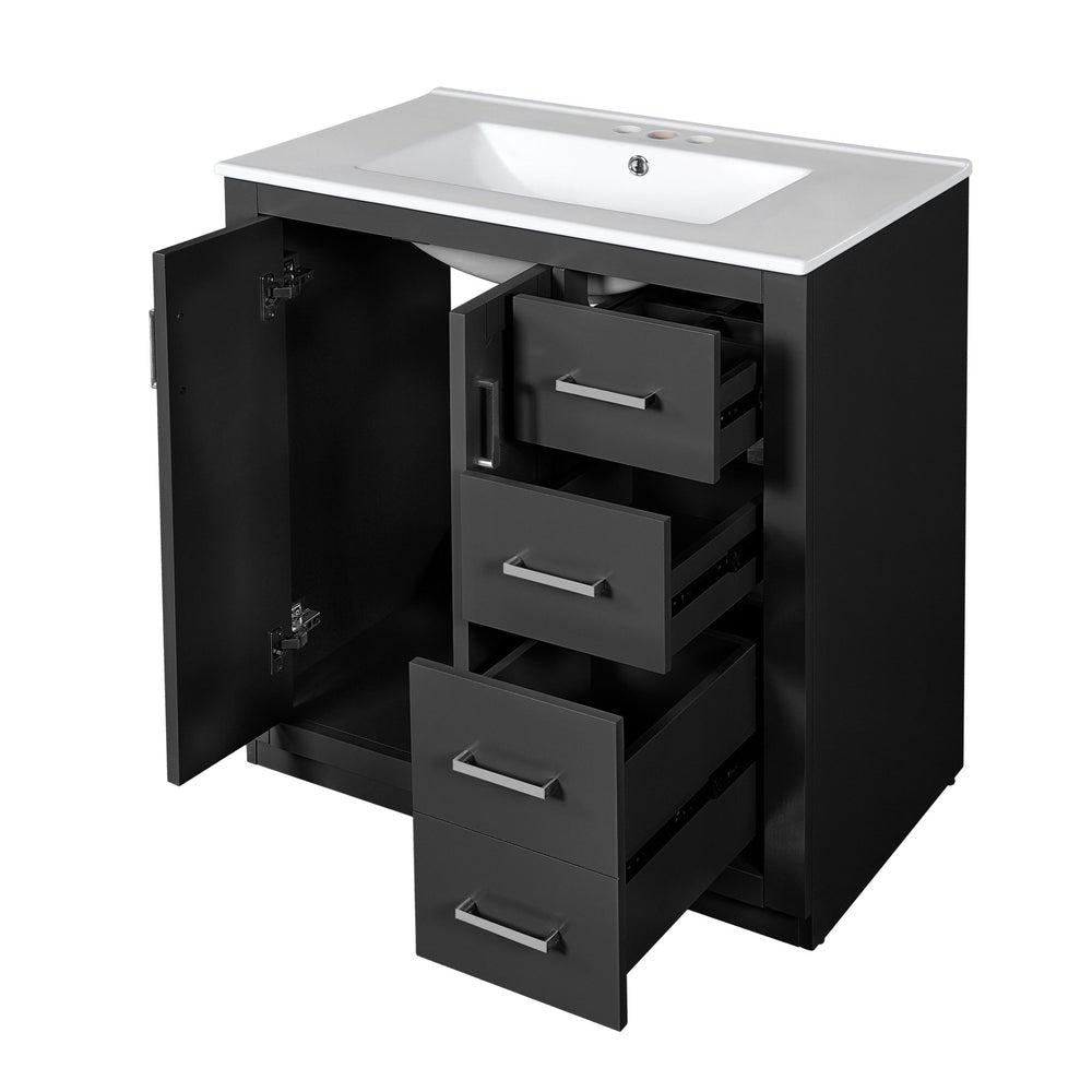 English Elm 30'' Bathroom Vanity With Ceramic Sink - Retro Freestanding Storage Cabinet, Soft-Close Drawers & Doors N710P191947B
