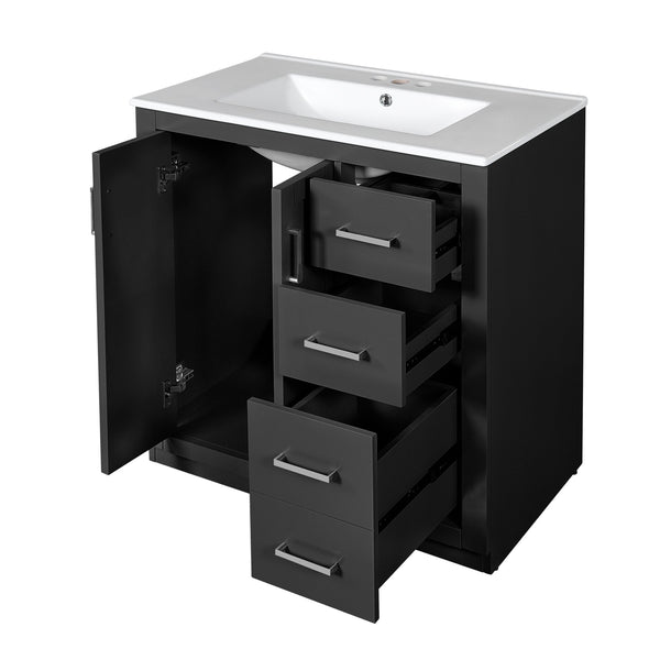 English Elm 30'' Bathroom Vanity With Ceramic Sink - Retro Freestanding Storage Cabinet, Soft-Close Drawers & Doors N710P191947B