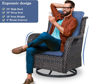 English Elm Outdoor Swivel Rocker Patio Chairs Set of 2 Wicker Swivel Seats with Cushions, UV‑Resistant, 350lb Capacity, Dark Brown W349P253795