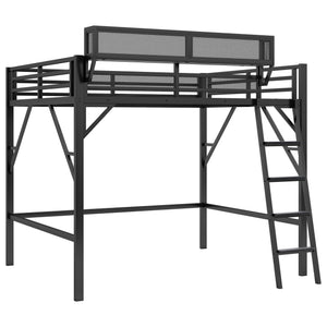 English Elm Queen Size Metal Loft Bed with Ladder and Built-In Storage Shelves, High Durable Black Frame, 400LB Capacity W2580P316650