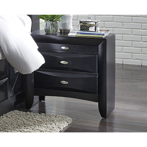 English Elm LUCILLE Walnut Brown Nightstand with Spacious Drawers and Chamfered Fronts, Solid Wood Accent Piece Black B201P295178