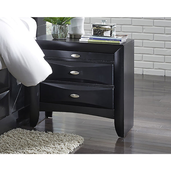 English Elm LUCILLE Walnut Brown Nightstand with Spacious Drawers and Chamfered Fronts, Solid Wood Accent Piece Black B201P295178