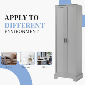 English Elm Storage Cabinet Modern Two-Door MDF Organizer with Adjustable Shelf, Anti-Tip Hardware, Durable Design Grey N725P331419E