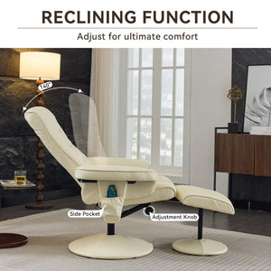 English Elm 015-Recliner Ergonomic Swivel Massage Chair with Ottoman, Heated 5-Point Vibration, 140° PU Recliner Beige W2636P262437
