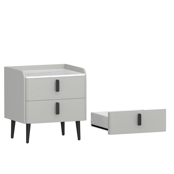 English Elm Nightstands with Marble-Pattern Top and Raised Guard, 2-Drawer Modern Bedside Tables for Storage Elegance Gray 23.4 L x 18.5 W x 9.06 H N733S332142E