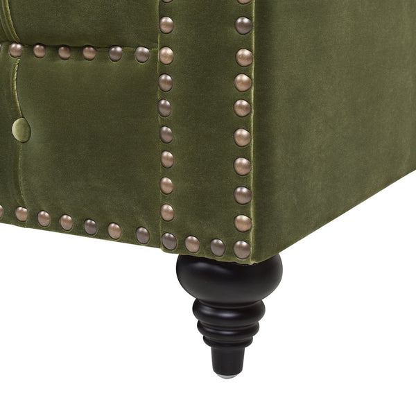 English Elm Jennifer Taylor Home - Alto Handcrafted 88" Tufted Chesterfield Sofa in Olive Performance Velvet with Nailhead Trim and Supportive Frame B2719P238299