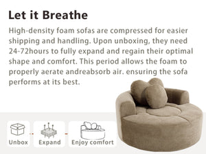 English Elm Round Cloud Sofa Bed Waffle Fabric Memory Foam Convertible Couch for Small Space Living Brown W3224P492001