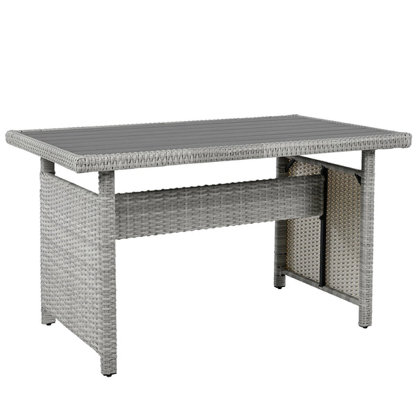 English Elm TOMAX 5-Piece Outdoor Rattan Sectional Sofa Set with Extendable Side Tables and Dining Table White SP100006AAK