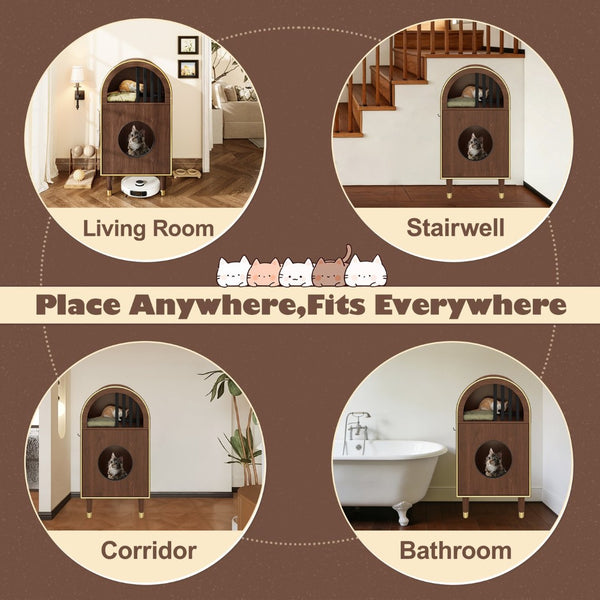 English Elm Cat Litter Box Enclosure Two Level Mdf Condo with Wood Grain Modern Espresso Finish N704P380552P