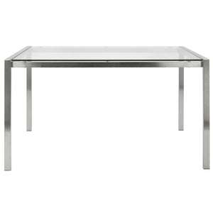 English Elm Fuji Contemporary Dining Table With Clear Glass Top & Stainless Steel Legs - Seats 6 Comfortably! B202P223387