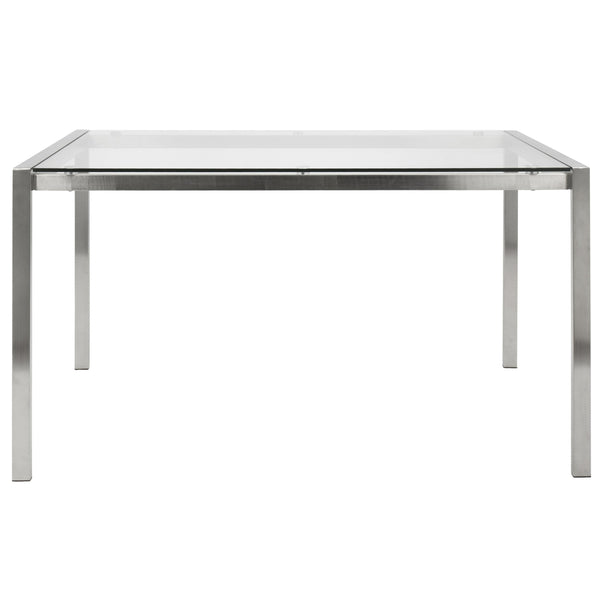 English Elm Fuji Contemporary Dining Table With Clear Glass Top & Stainless Steel Legs - Seats 6 Comfortably! B202P223387