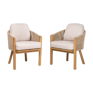 English Elm Christopher Knight Home® - Grotta Teak Acacia Dining Arm Chairs Set of 2 with Linen-Blend Cushions & Handwoven Hemp Rope Seats N775P278310T
