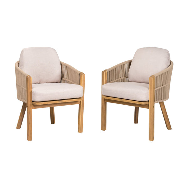 English Elm Christopher Knight Home® - Grotta Teak Acacia Dining Arm Chairs Set of 2 with Linen-Blend Cushions & Handwoven Hemp Rope Seats N775P278310T