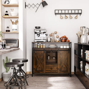 English Elm Homcom Rustic Industrial Sideboard Buffet Cabinet With Sliding Barn Doors, Adjustable Shelves & Storage W2225P217418