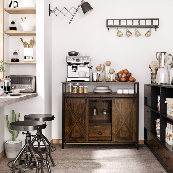 English Elm Homcom Rustic Industrial Sideboard Buffet Cabinet With Sliding Barn Doors, Adjustable Shelves & Storage W2225P217418