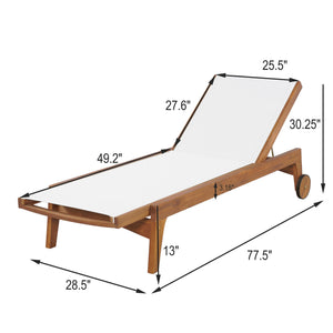 English Elm Christopher Knight Home® - OUTDOOR Chaise Lounge with Acacia Wood Frame and Breathable Mesh Seating for Durable Outdoor Comfort White+Natural 63.5 L x 31.25 W x 6 H N776P286344B