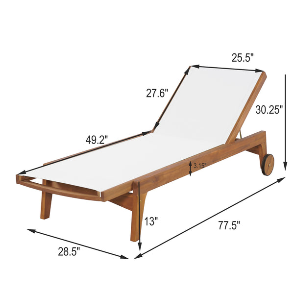 English Elm Christopher Knight Home® - OUTDOOR Chaise Lounge with Acacia Wood Frame and Breathable Mesh Seating for Durable Outdoor Comfort White+Natural 63.5 L x 31.25 W x 6 H N776P286344B