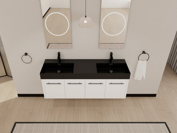 English Elm 60 Inch Wall-Mounted Bathroom Vanity With Double Black Resin Sink & Soft-Close Doors For Style W999S00253
