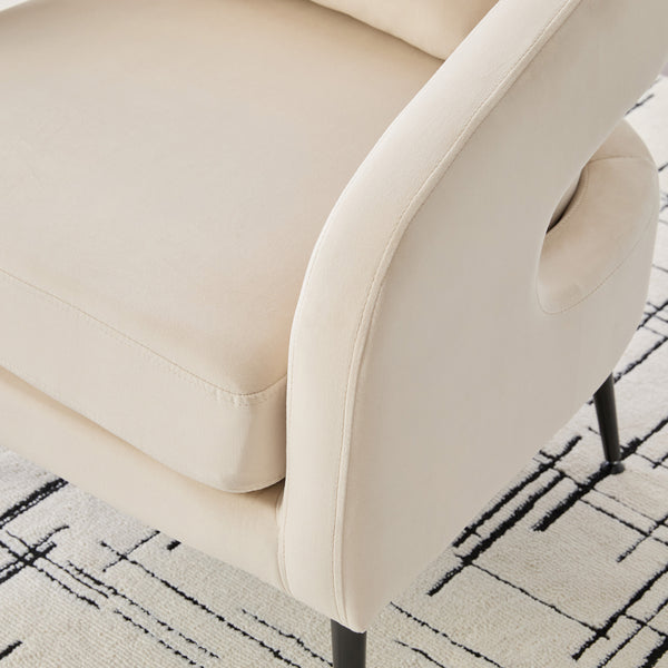 English Elm Modern Upholstered Velvet Open Back Accent Chair with Metal Legs, Cozy Barrel Armchair for Living Room Guestroom Beige W3118P312814