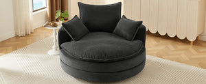 English Elm 360° Oversized Swivel Lounge Chair with 38" Deep Seat Dual-Layer Cushion Corduroy Accent Pillows Black N719S002100B