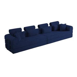English Elm L Shaped Corduroy Sectional Sofa Converts to Sleeper Bed Space Saving Modular Couch Blue W5532S00008