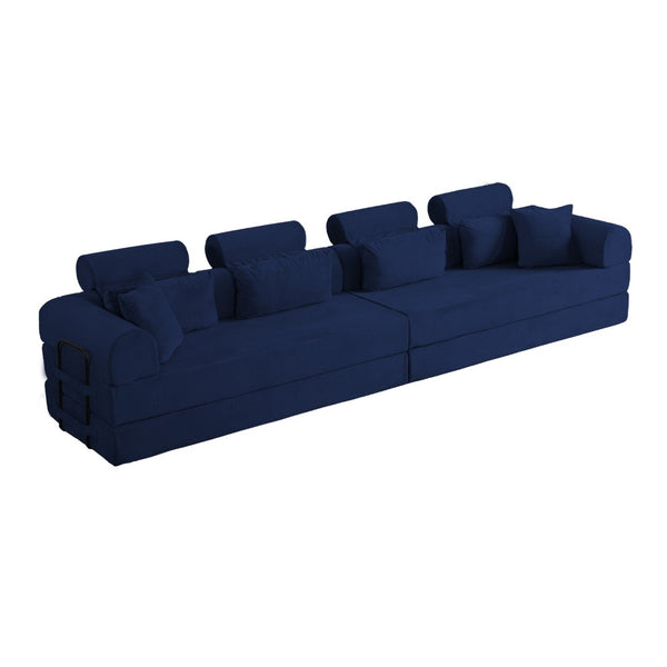 English Elm L Shaped Corduroy Sectional Sofa Converts to Sleeper Bed Space Saving Modular Couch Blue W5532S00008