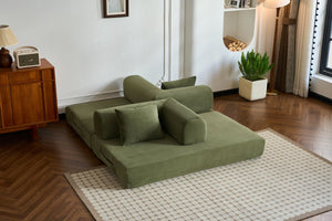 English Elm 59'' Corduroy Convertible Floor Sofa Sleeper with Bolster Pillow for Small Spaces Green W3434P406617