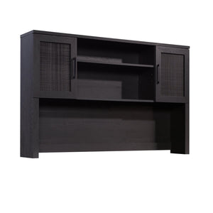 English Elm Hutch, Sleek Black Finish Modern Storage Solution With Adjustable Shelves And Open Display Space B356P402581