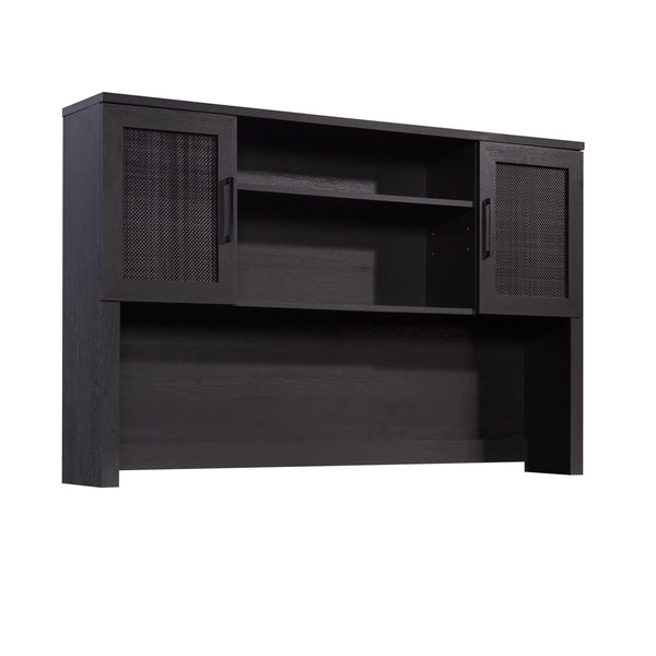 English Elm Hutch, Sleek Black Finish Modern Storage Solution With Adjustable Shelves And Open Display Space B356P402581