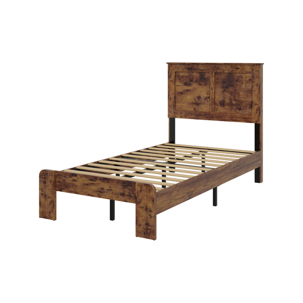 English Elm Twin Industrial Wood & Metal Bed Frame — Sturdy No-Noise Platform, Easy 45-Min Assembly, Storage W636P311072