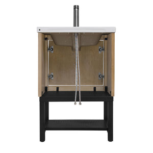 English Elm 24" Bathroom Vanity with Smooth White Ceramic Sink, Durable Metal Hinges, Adjustable Feet, Sleek Faucet & Open Iron Shelf Natural W688P224403