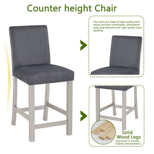 English Elm 5 Piece Counter Height Table Set - Stylish Square Dining Table With 4 Upholstered Chairs, Silver Grey W1998S00070